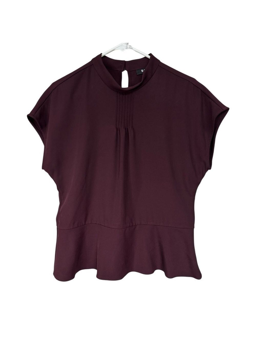 DKNY Burgundy Peplum Short Sleeve Blouse Small